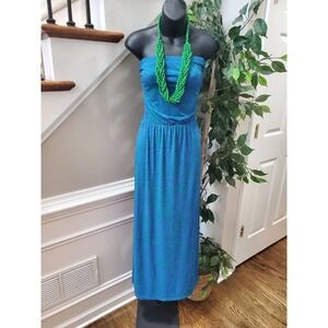 Jubulani Women's Blue & Green Polyester Off The Shoulder Long Maxi Dress Size S